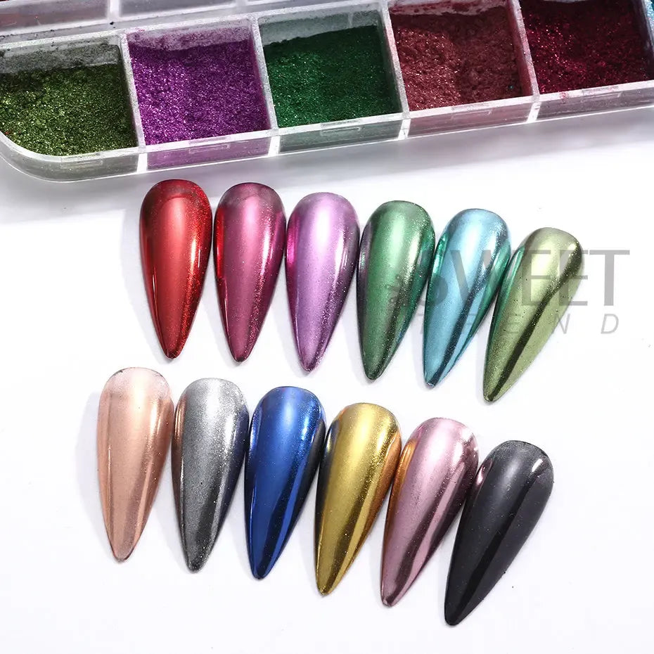Set of 12 Nail Chrome Powder Pigments I Love My Polish
