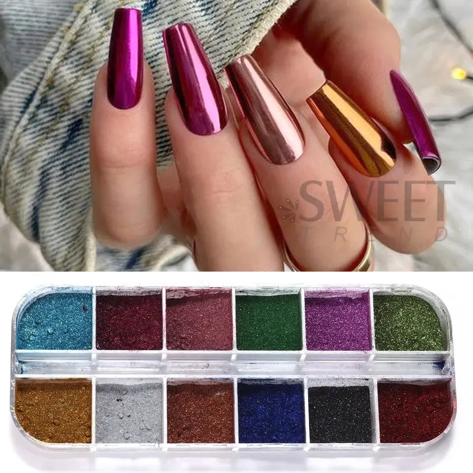 Set of 12 Nail Chrome Powder Pigments I Love My Polish