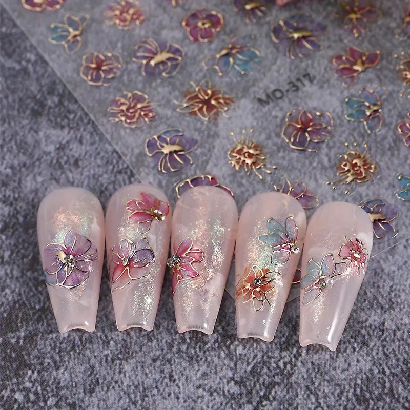 5D Embossed Purple Flower Nail Art Stickers I Love My Polish