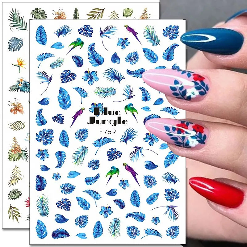 Blue Floral and Tropical Multicolor Nail Art Stickers I Love My Polish