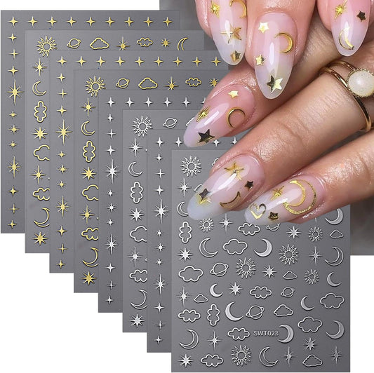 Gold/Silver Sun Moon Star Nail Art Sticker Sheet