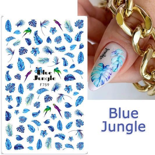 Blue Floral and Tropical Multicolor Nail Art Stickers I Love My Polish