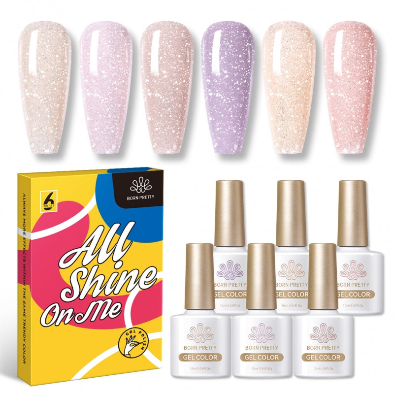 Born Pretty- Jelly Pink Reflective Glitter Gel Polish 10ml 6pcs/Set I Love My Polish