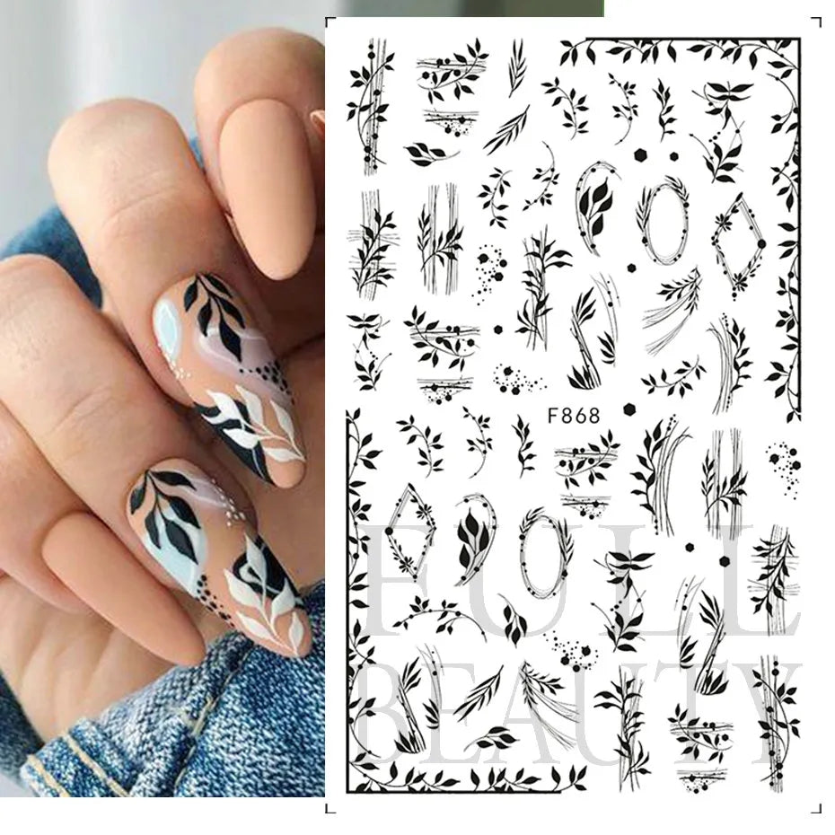 Black Leaves Nail Sticker Sheet I Love My Polish