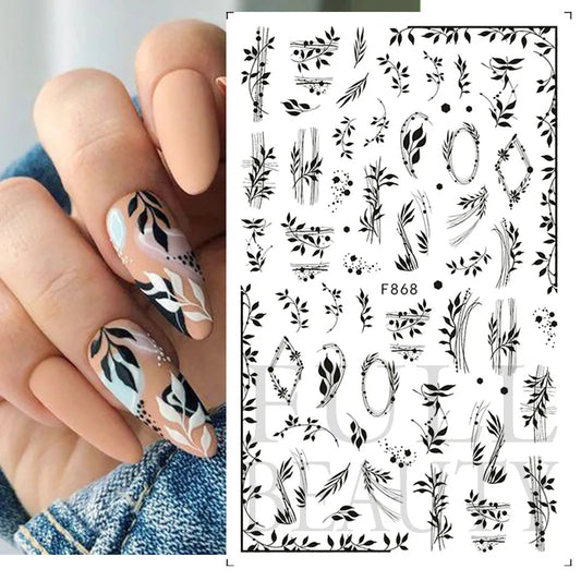 Black Leaves Nail Sticker Sheet I Love My Polish
