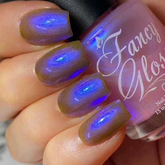 Fancy Gloss- Let it Glow Blue Pink Iridescent top and base coat nail polish I Love My Polish