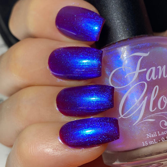 Fancy Gloss- Let it Glow Blue Pink Iridescent top and base coat nail polish I Love My Polish