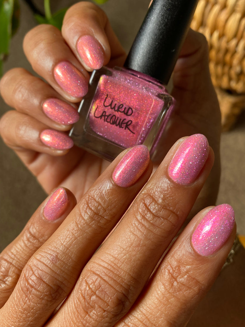 Lurid Lacquer- Be Brave and Just Pink Orange Gold Reflective Glitter Nail Polish