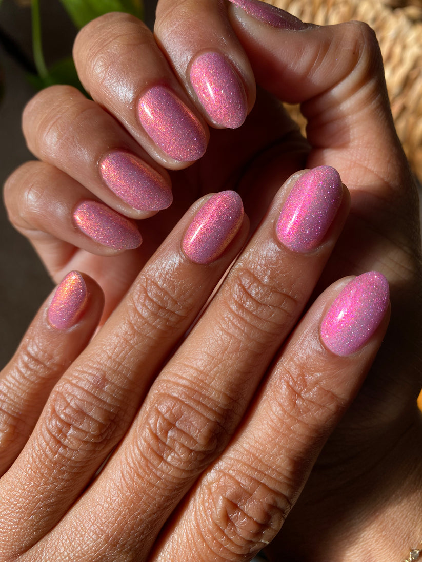Lurid Lacquer- Be Brave and Just Pink Orange Gold Reflective Glitter Nail Polish