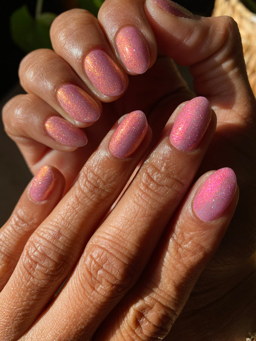 Lurid Lacquer- Be Brave and Just Pink Orange Gold Reflective Glitter Nail Polish