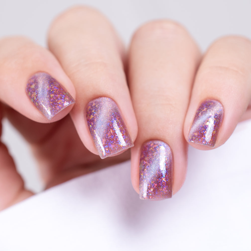 Masura- Daode Blooming Infinity Pink with silk holographic glitter and four types of micas Nail Polish I Love My Polish