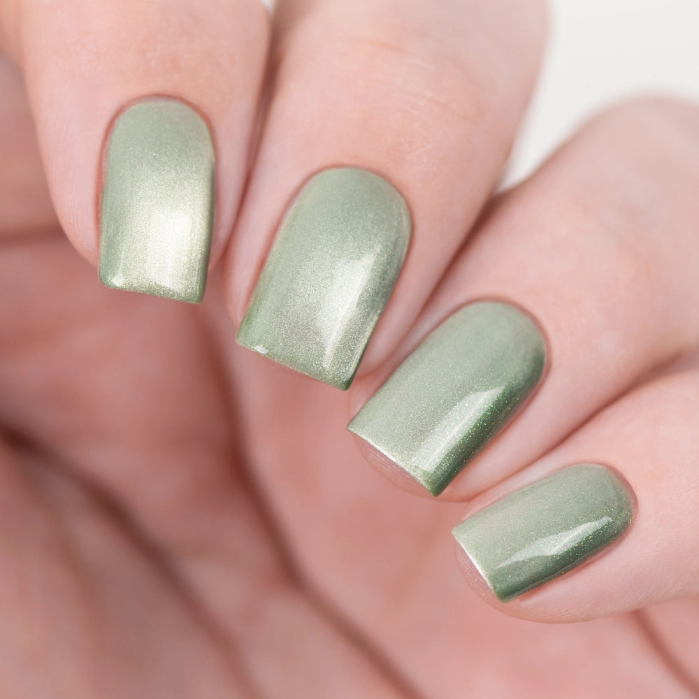 Masura- Fragile Chrysolite Green with Golden Green Shimmer Nail Polish I Love My Polish