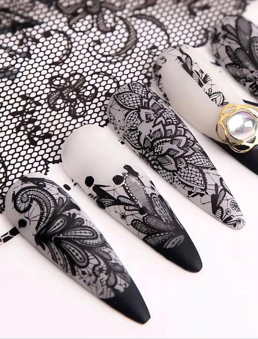Black and White Lace Design Nail Foil (10 pcs) I Love My Polish