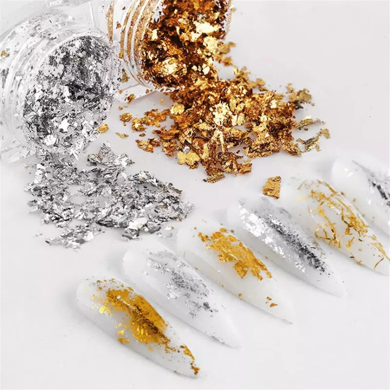 Set of 12 Silver and Golden Nail Foil Box krupali