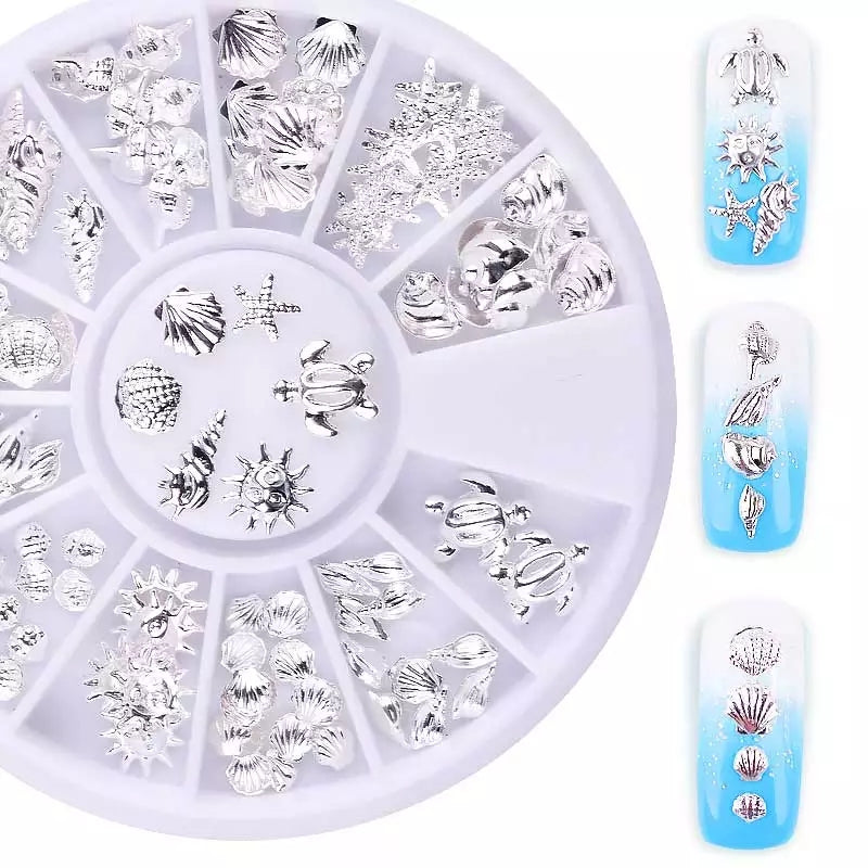 Ocean Sea Silver Mix Shells 3D Nail Decoration Wheel I Love My Polish