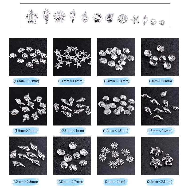 Ocean Sea Silver Mix Shells 3D Nail Decoration Wheel I Love My Polish
