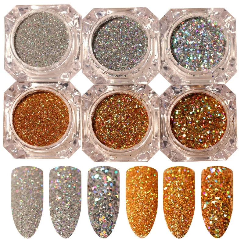 3 Sizes Gold Holographic Glitter Jars Krupali