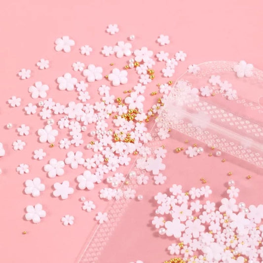 White 3D Nail Art Flowers with Silver Pearls and Caviar Beads I Love My Polish