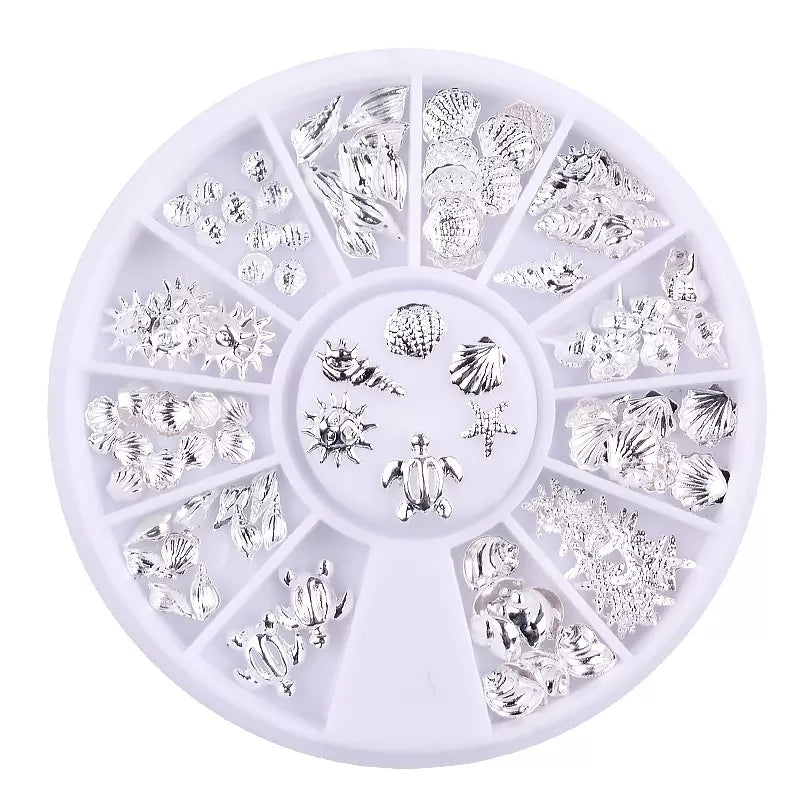 Ocean Sea Silver Mix Shells 3D Nail Decoration Wheel I Love My Polish
