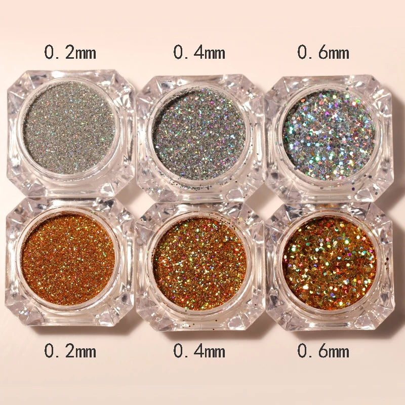 3 Sizes Gold Holographic Glitter Jars Krupali