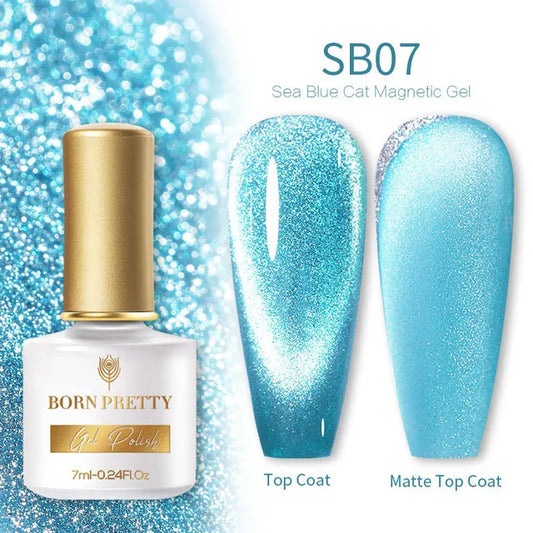 BORN PRETTY 1 Bottle Sea Blue Cat Magnetic Gel Nail Polish Soak Off Snow-light Silver Effect Nails Gel 7ml Need Matte Top Coat I Love My Polish