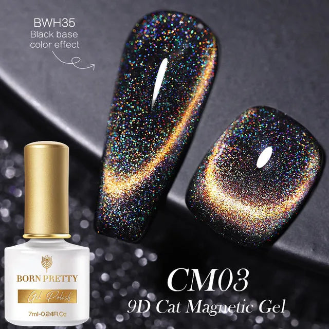 BORN PRETTY 7ml 9D Cat Magnetic Gel Polish Colorful Shining Chameleon Gel Varnish All for Manicure Be Used Black Color Base I Love My Polish