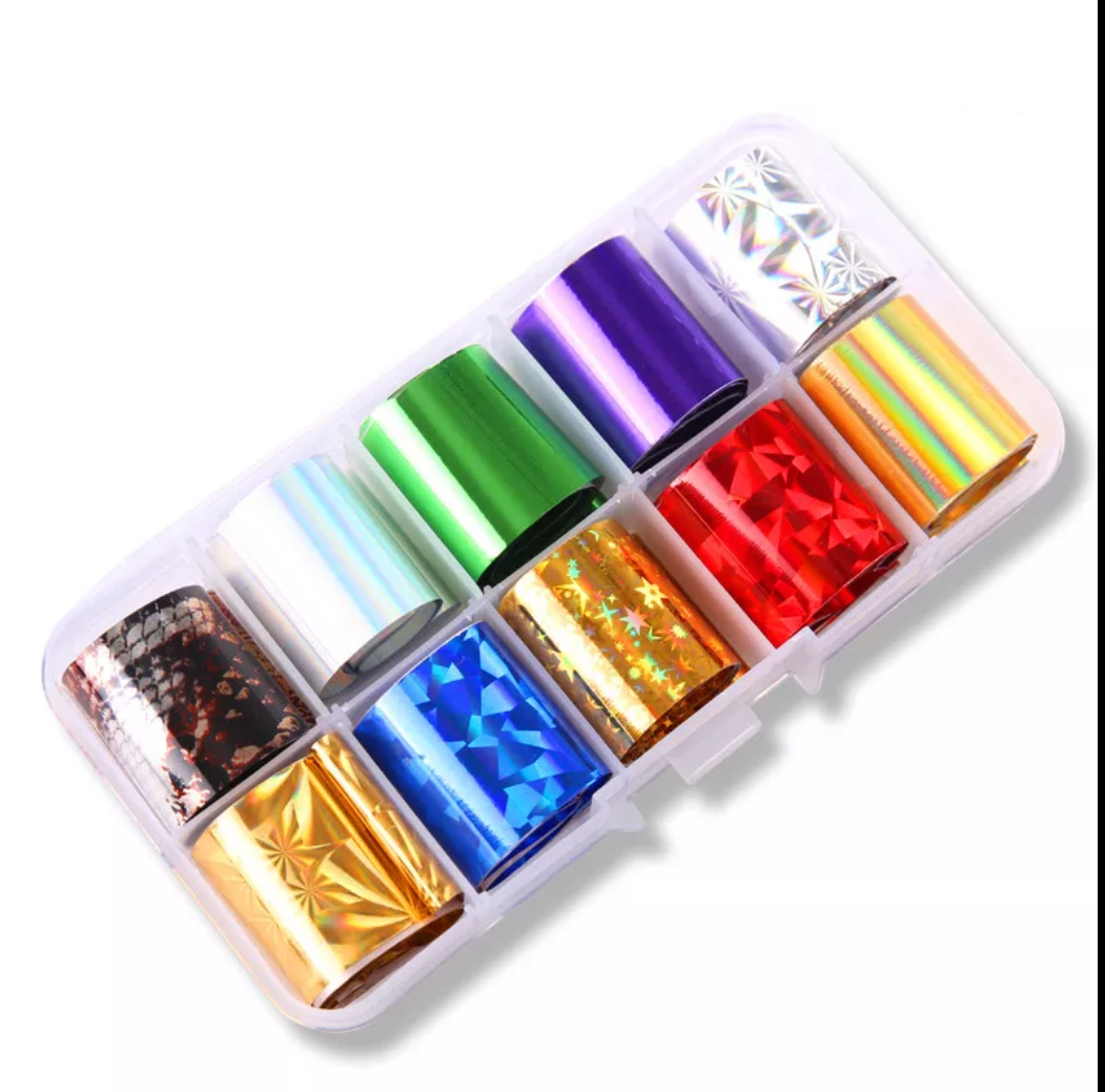 Set of 10 Metallic Nail Transfer Foil I Love My Polish
