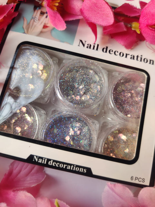 Set of 6 Pastel Holographic Nail Glitter Set Krupali
