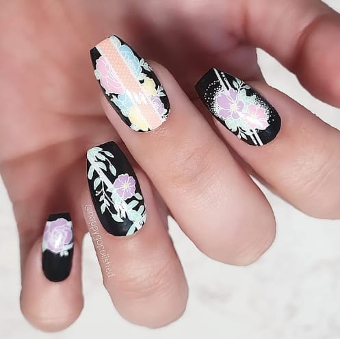 Floral Rectangular Nail Art Stamping Plate I Love My Polish