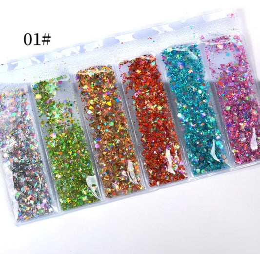 Multicolor Sequin Nail Glitter (Pack of 6 Grid) I Love My Polish