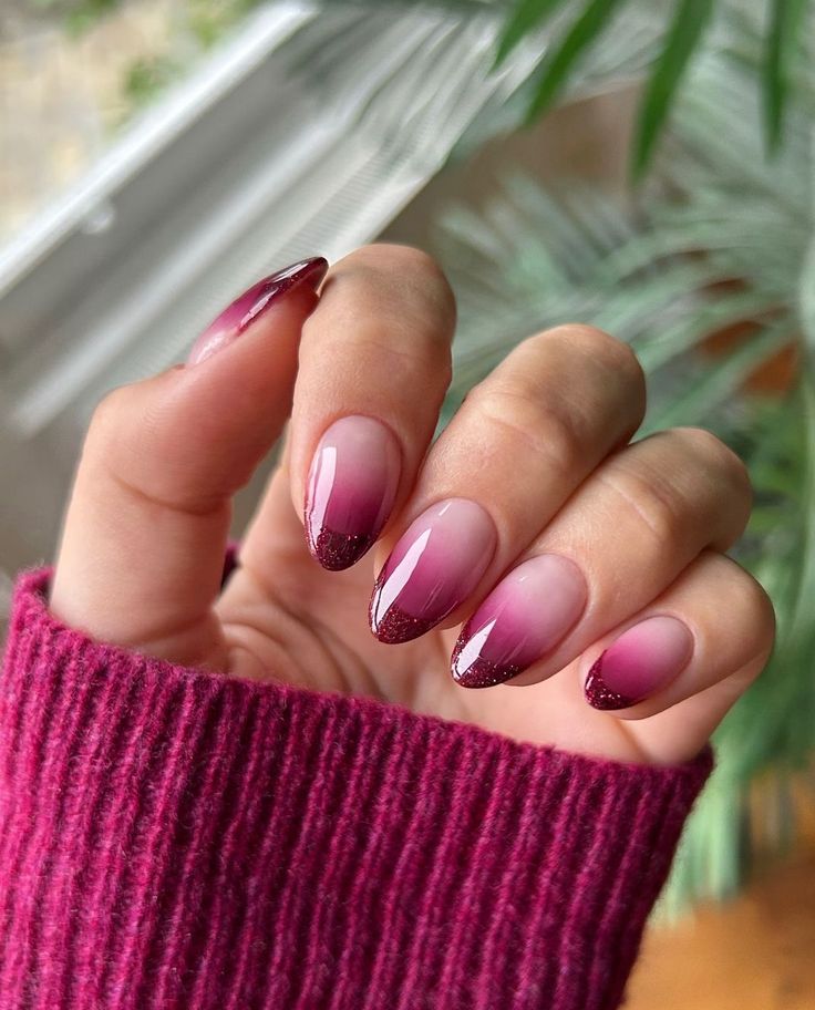 Cherry Pink Ombre French Tip Nails