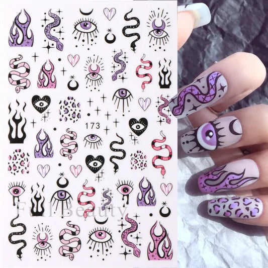 Purple Evil Eyes and Gothic Snake Nail Stickers