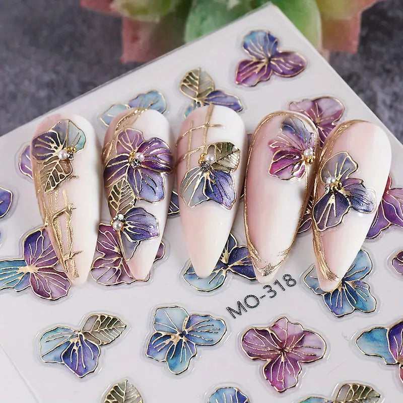 5D Embossed Purple Flower Nail Art Stickers I Love My Polish