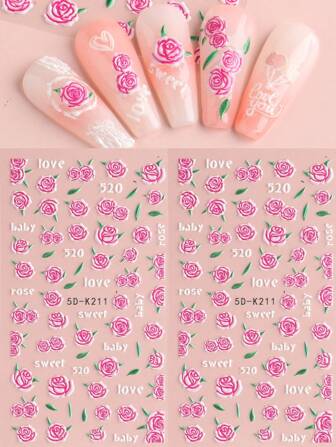 Pink Roses Valentine's Day 5D Nail Sticker