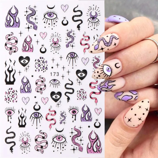 Purple Evil Eyes and Gothic Snake Nail Stickers