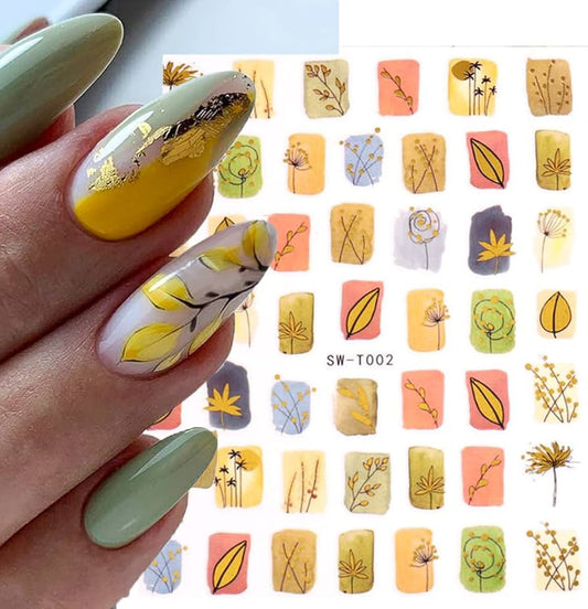 Gold Foil Leaves and Flowers Nail Sticker