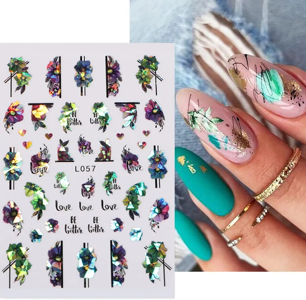 Floral Chameleon Nail Art Stickers