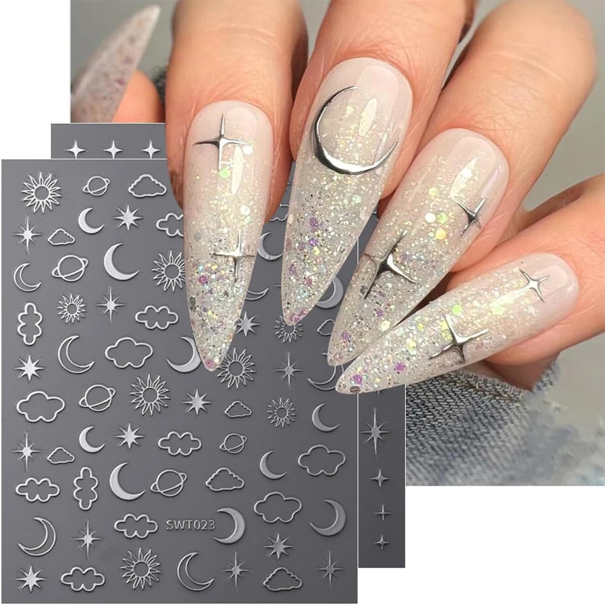 Gold and Silver Sun Moon Star Nail Art Sticker