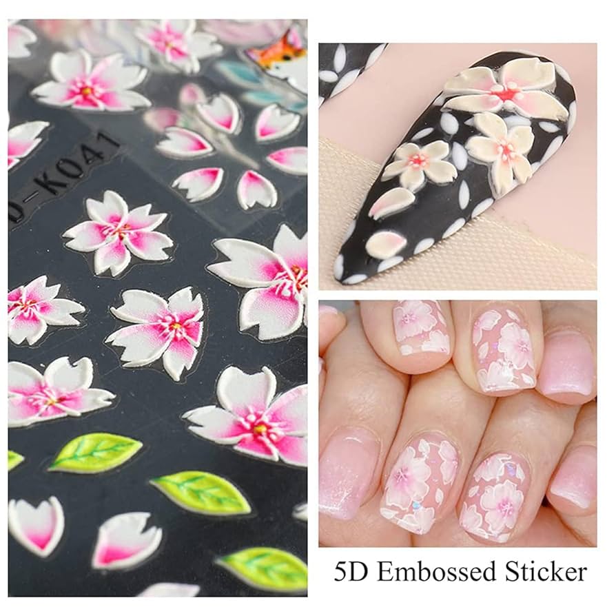 White & Pink Floral 5D Nail Stickers I Love My Polish