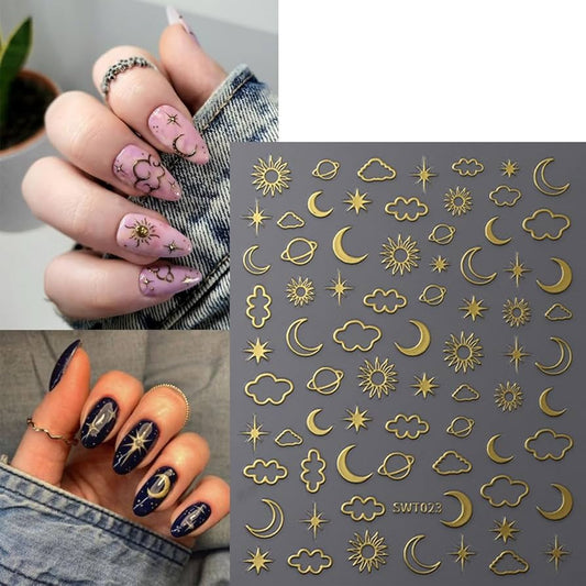 Gold and Silver Sun Moon Star Nail Art Sticker