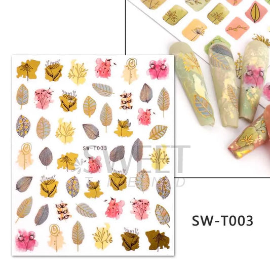 Autumn Gold Foil Ferns and Leaves Nail Stickers