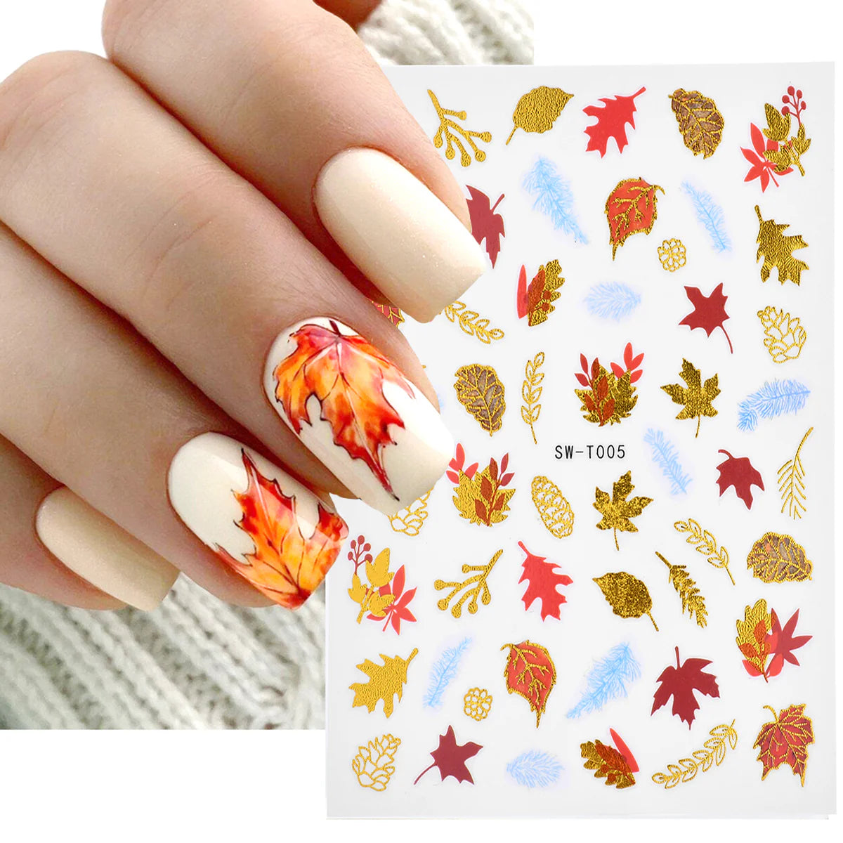 Autumn Leaf Nail Sticker with Gold Foil I Love My Polish