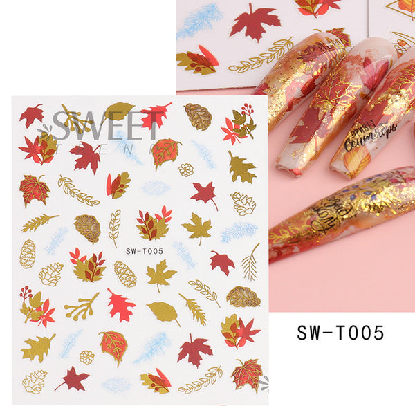 Autumn Leaf Nail Sticker with Gold Foil I Love My Polish