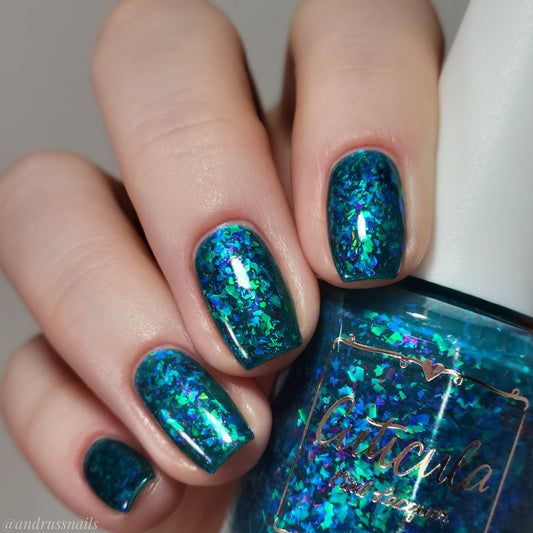 Cursed Forest Blue Green Purple Flakies Nail Polish at ILMP
