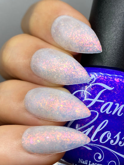Fancy Gloss- Blueberry Cheesecake Blue White Pink Flakies Nail Polish I Love My Polish
