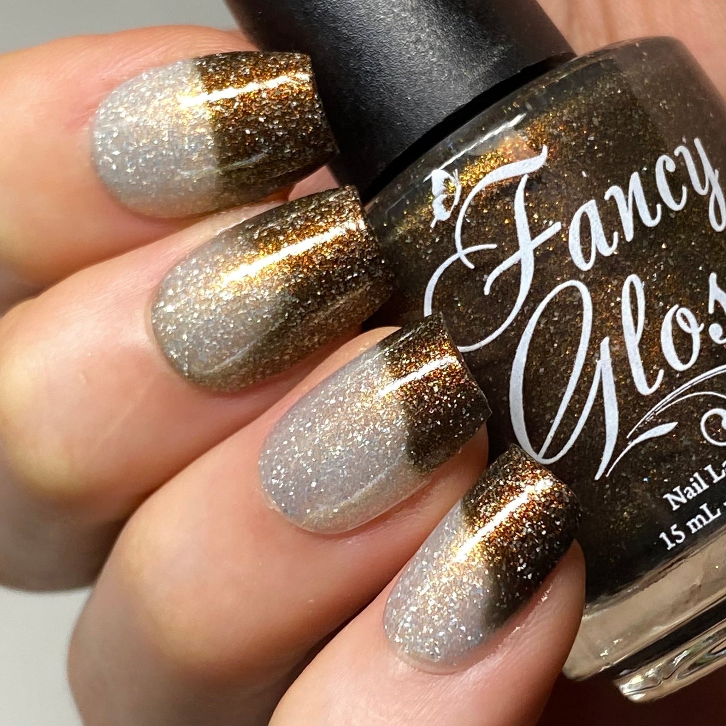 Fancy Gloss- Bronzed Horizon Brown White Copper Gold shimmer Holographic micro Flakes Nail Polish I Love My Polish