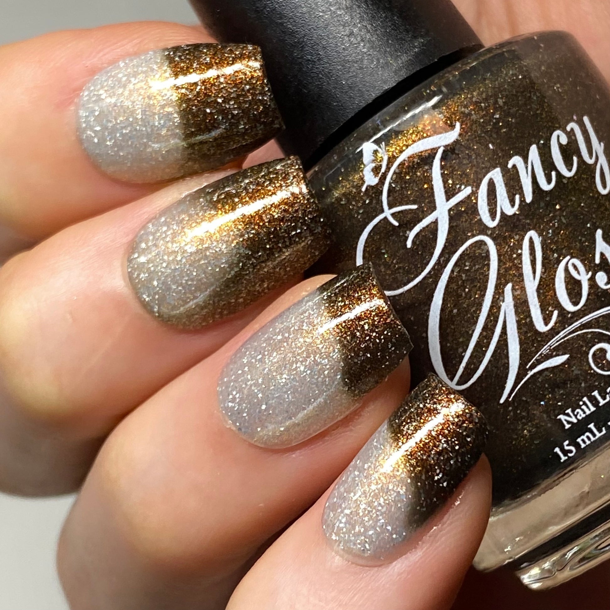 Fancy Gloss- Bronzed Horizon Brown White Copper Gold shimmer Holographic micro Flakes Nail Polish I Love My Polish