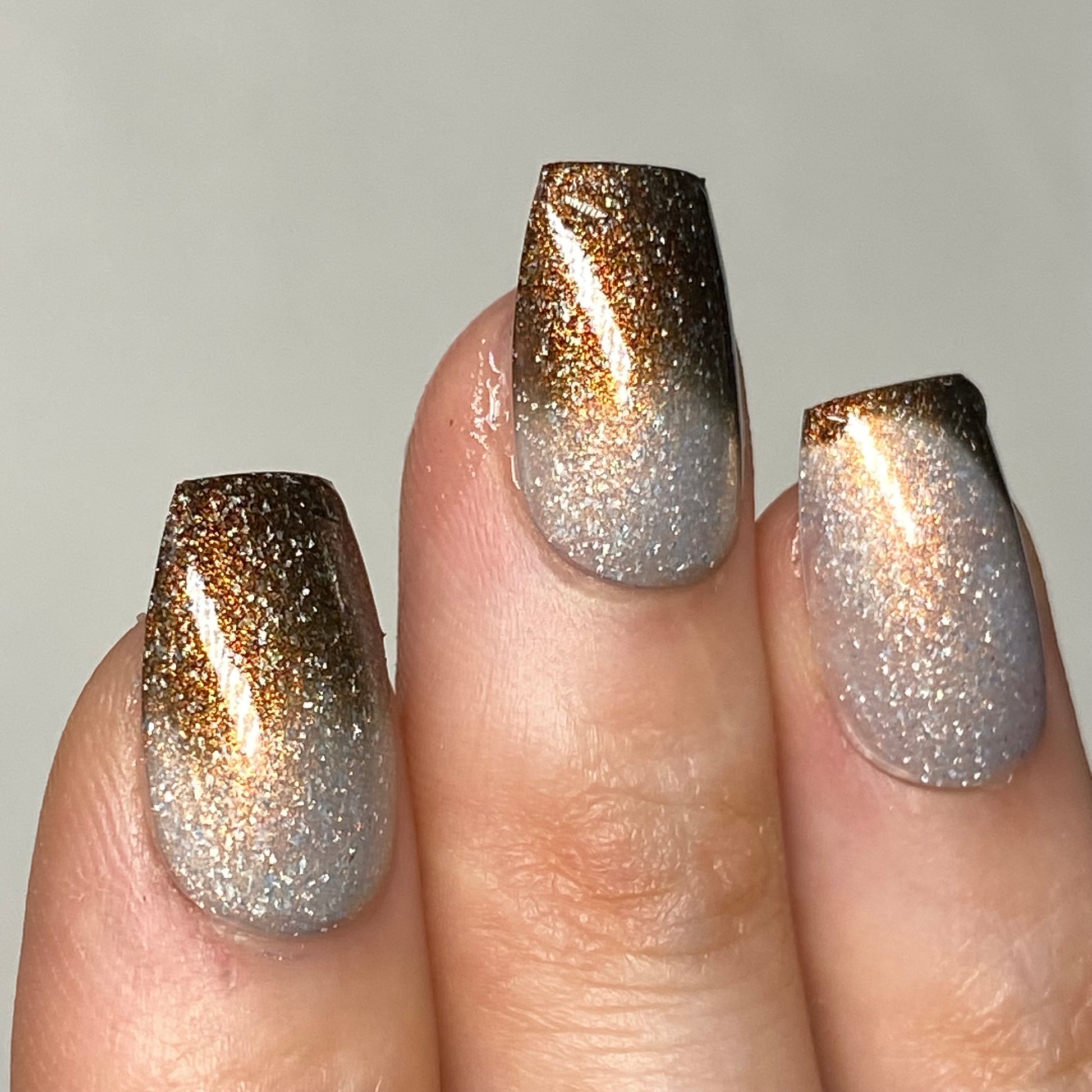 Fancy Gloss- Bronzed Horizon Brown White Copper Gold shimmer Holographic micro Flakes Nail Polish I Love My Polish