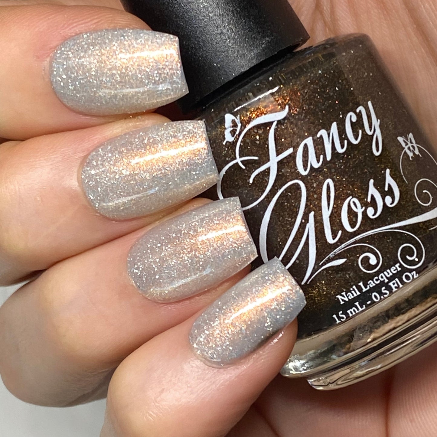 Fancy Gloss- Bronzed Horizon Brown White Copper Gold shimmer Holographic micro Flakes Nail Polish I Love My Polish