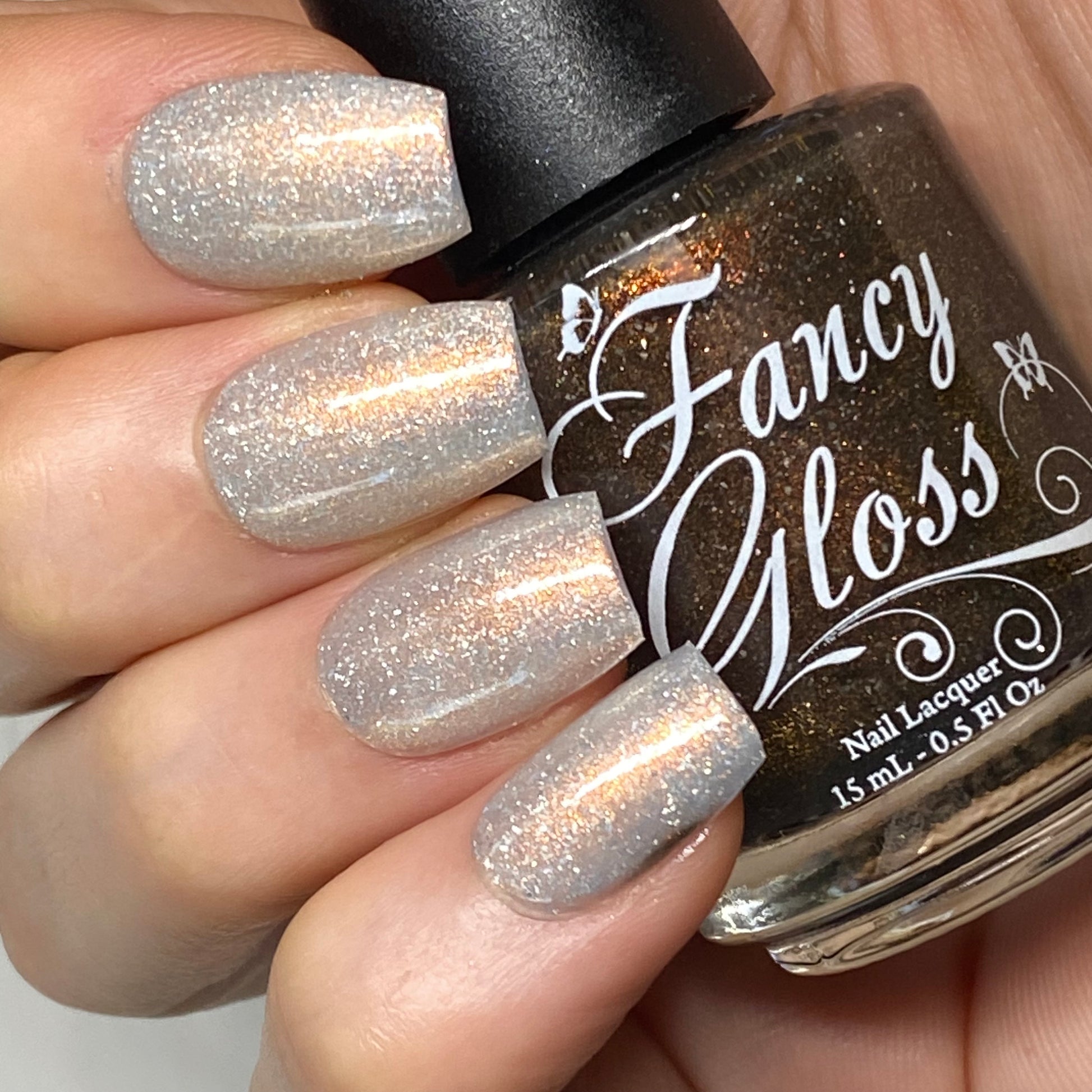 Fancy Gloss- Bronzed Horizon Brown White Copper Gold shimmer Holographic micro Flakes Nail Polish I Love My Polish